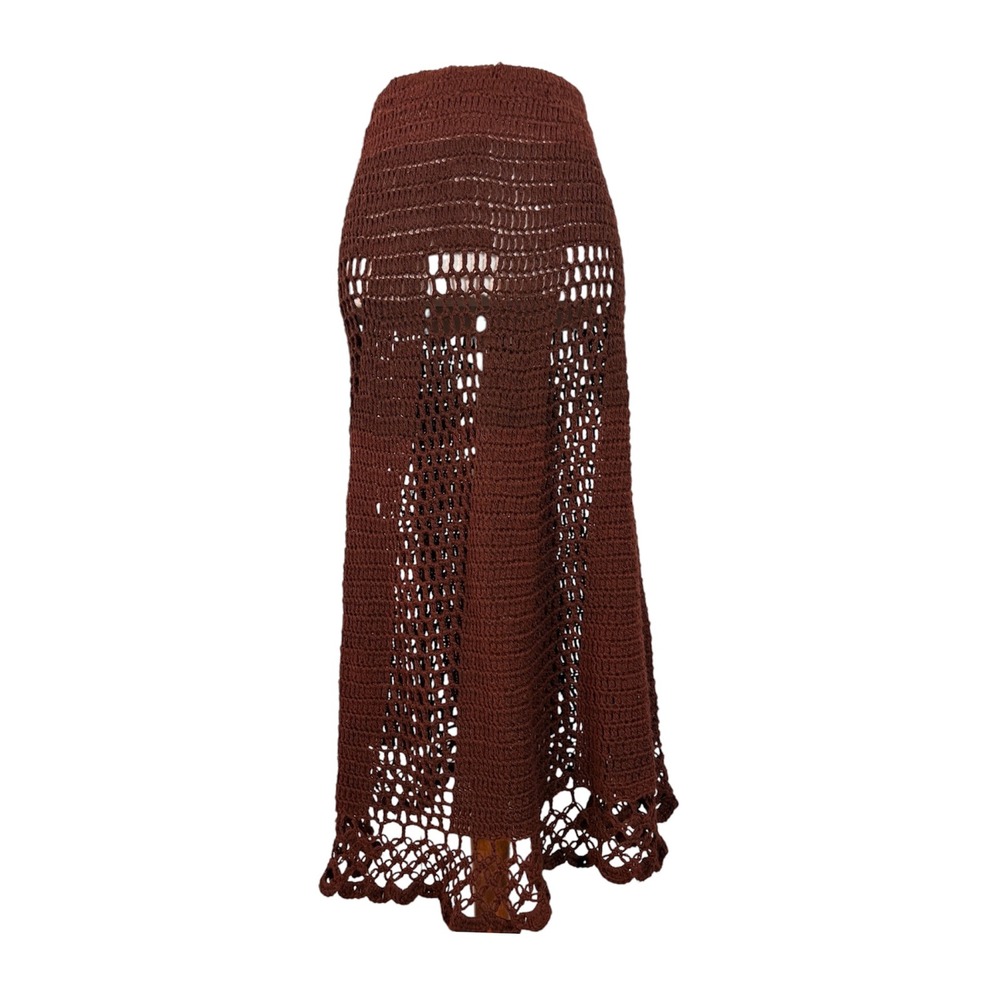 Vintage Crochet Sheer Midi Skirt M 70s Hippie Western Boho Handmade Artisanal